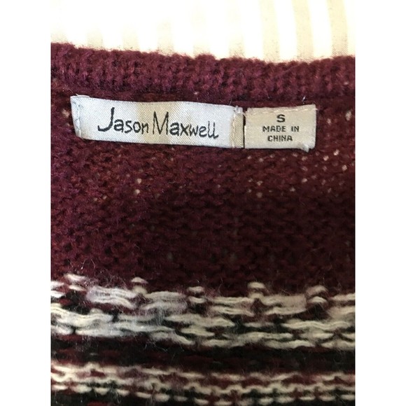 Jason Maxwell Women's Open Cardigan Burgundy Boho Fair Isle Tassel Sweater S - Picture 7 of 8